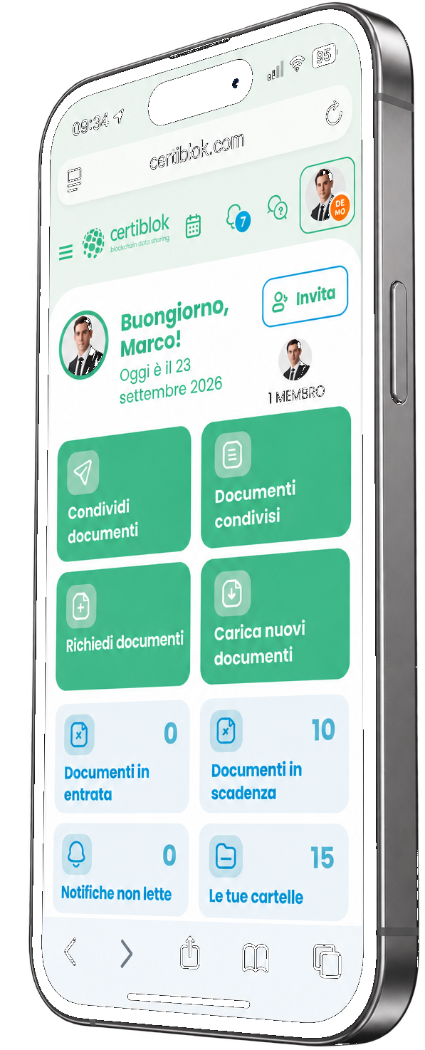 Smartphone con l'app Certiblok aperta