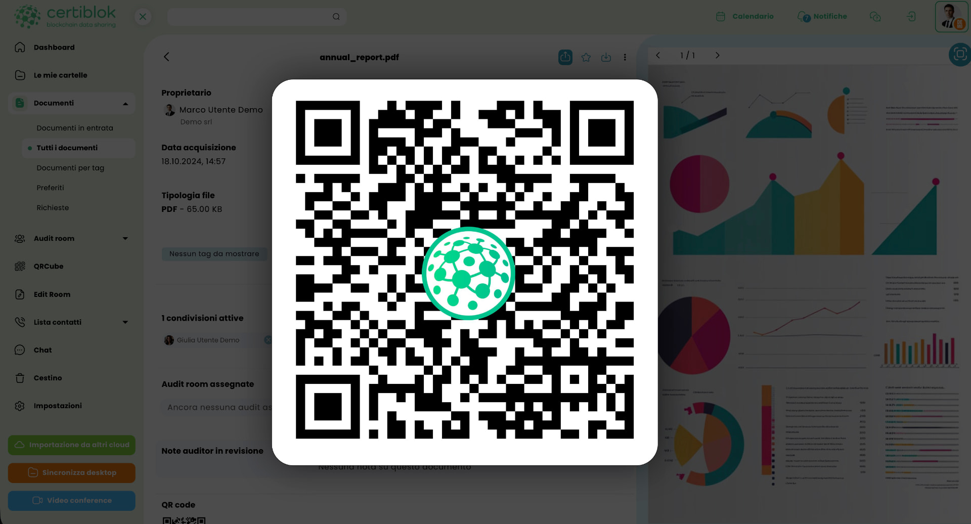 Anteprima certiblok · QRcube® Registry